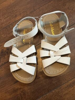Salt Water White Leather Kids Sandals - Adjustable Ankle Strap